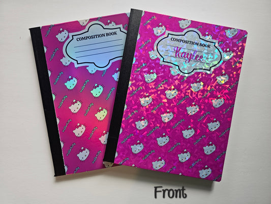 Custom Composition Notebook Pink White Kitty